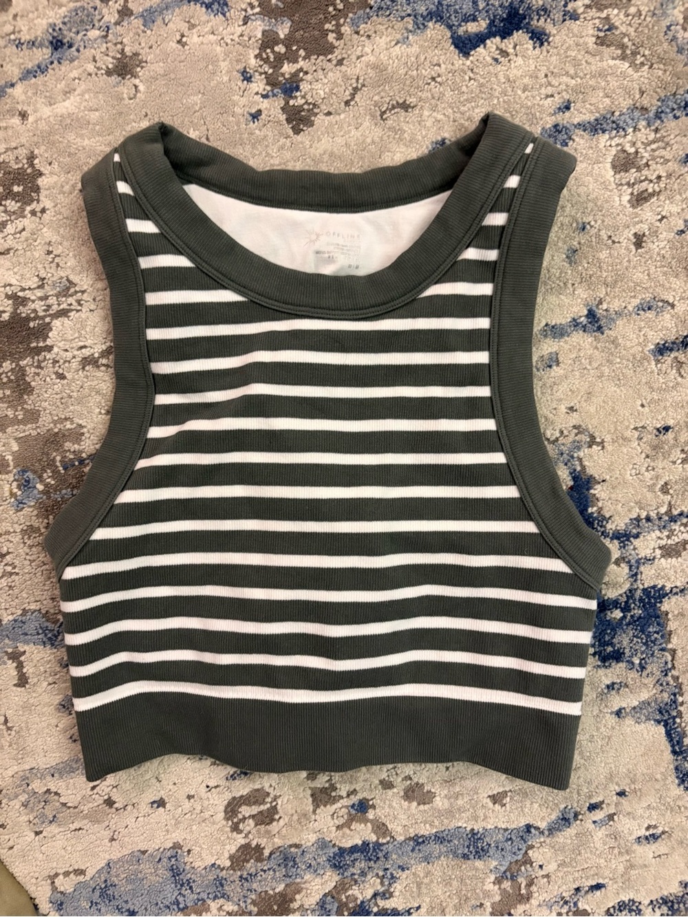 Aeri green and white striped ribbed crop top